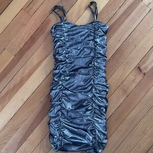 Katie J NYC Metallic Silver Ruched Dress